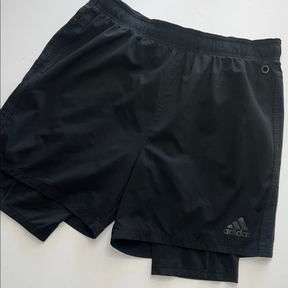 adidas Men's Double-Layer Black Athletic Shorts size Large